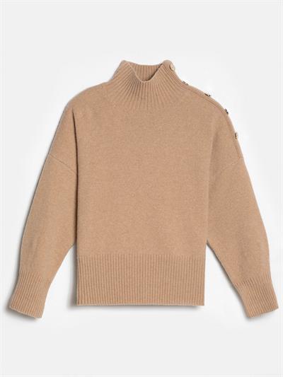 Cashmere and Wool Blend High Neck Sweater with Button Detail