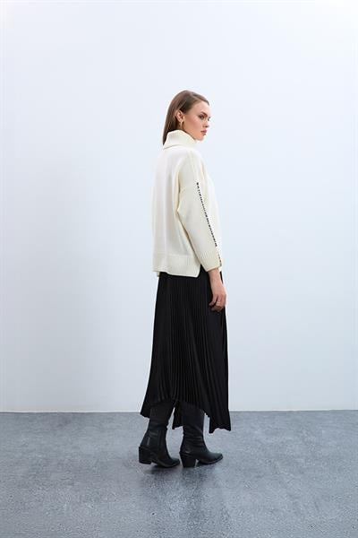 Cashmere and Wool Blend High Neck Whipstitch Trimmed Sweater