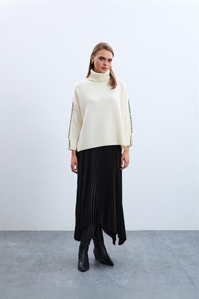 Cashmere and Wool Blend High Neck Whipstitch Trimmed Sweater