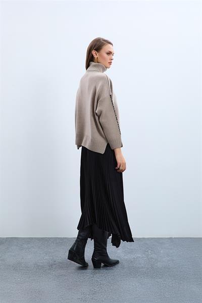 Cashmere and Wool Blend High Neck Whipstitch Trimmed Sweater