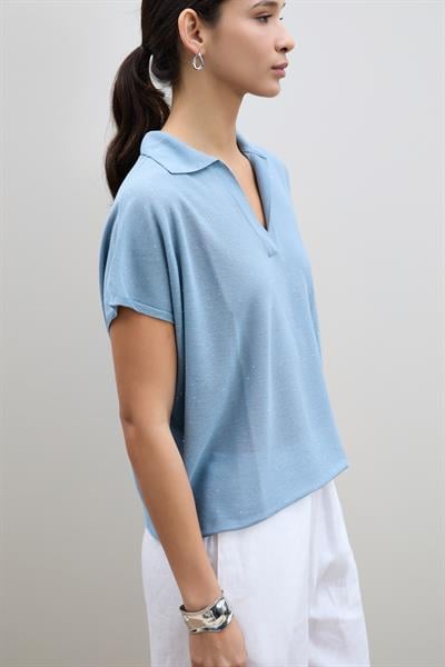 Polo Yaka Mini Payetli Şerit Detaylı Kazak
