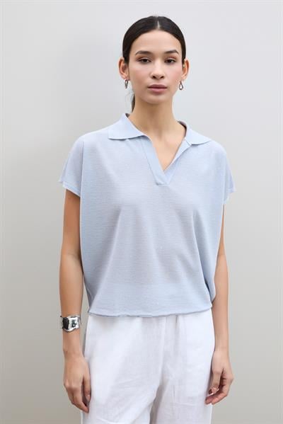 Polo Yaka Mini Payetli Şerit Detaylı Kazak