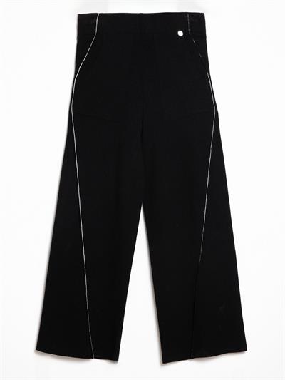 High-Waist Flared Knit Trousers with Stripe Details