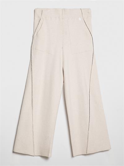 High-Waist Flared Knit Trousers with Stripe Details