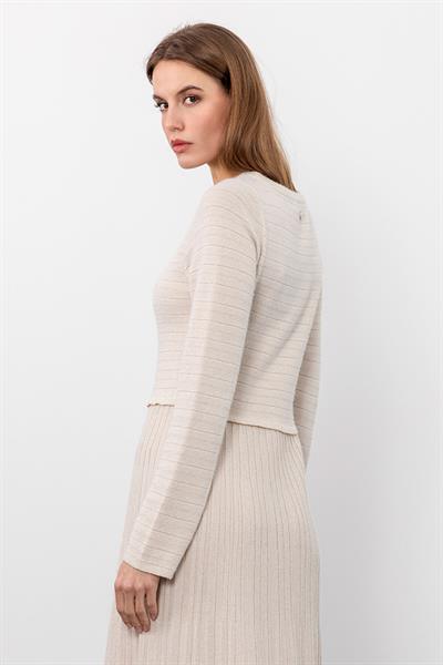 Wool Blend Midi Dress with Metallic Thread and Ribbed Detail