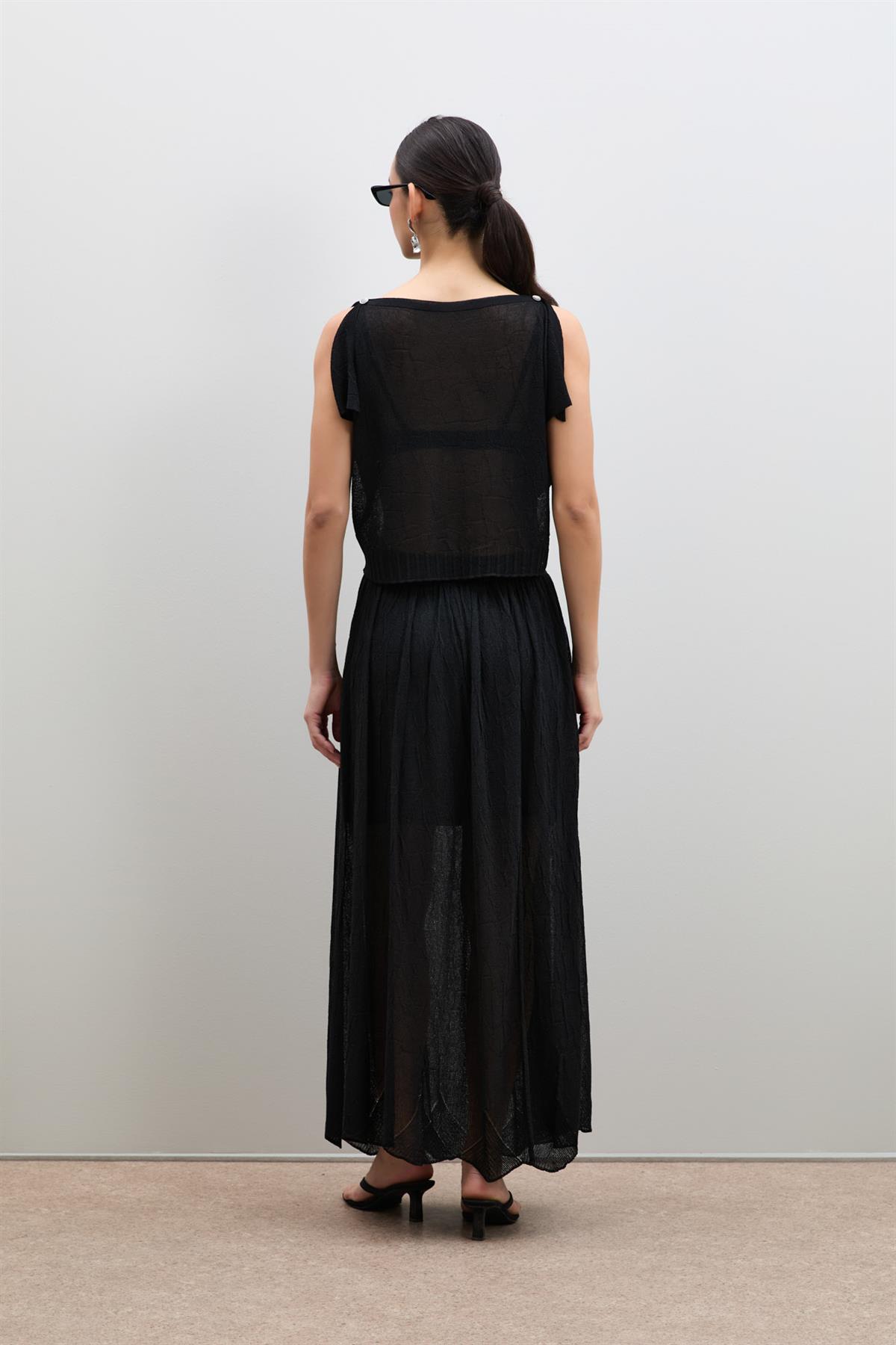 Semi-Sheer Textured Shoulder Detail Sweater
