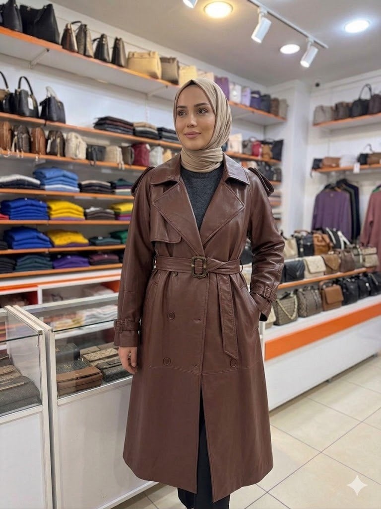 Apoletli Belden Bağcıklı Deri Kap Kahverengi