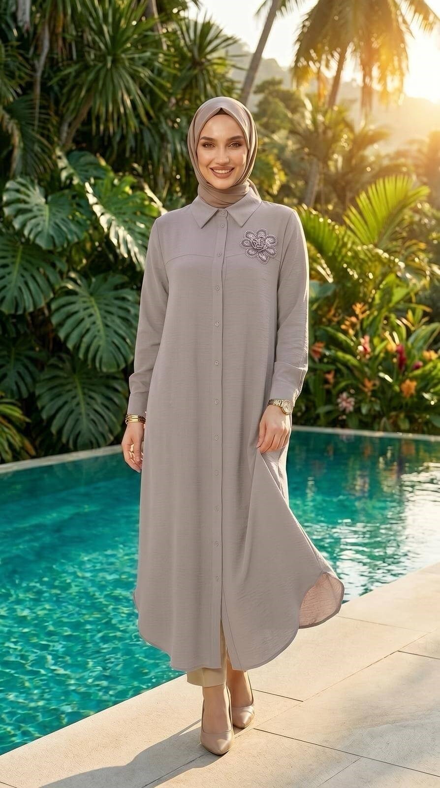 Armine TEND Çiçek Detaylı Tunik Bej 26YT403