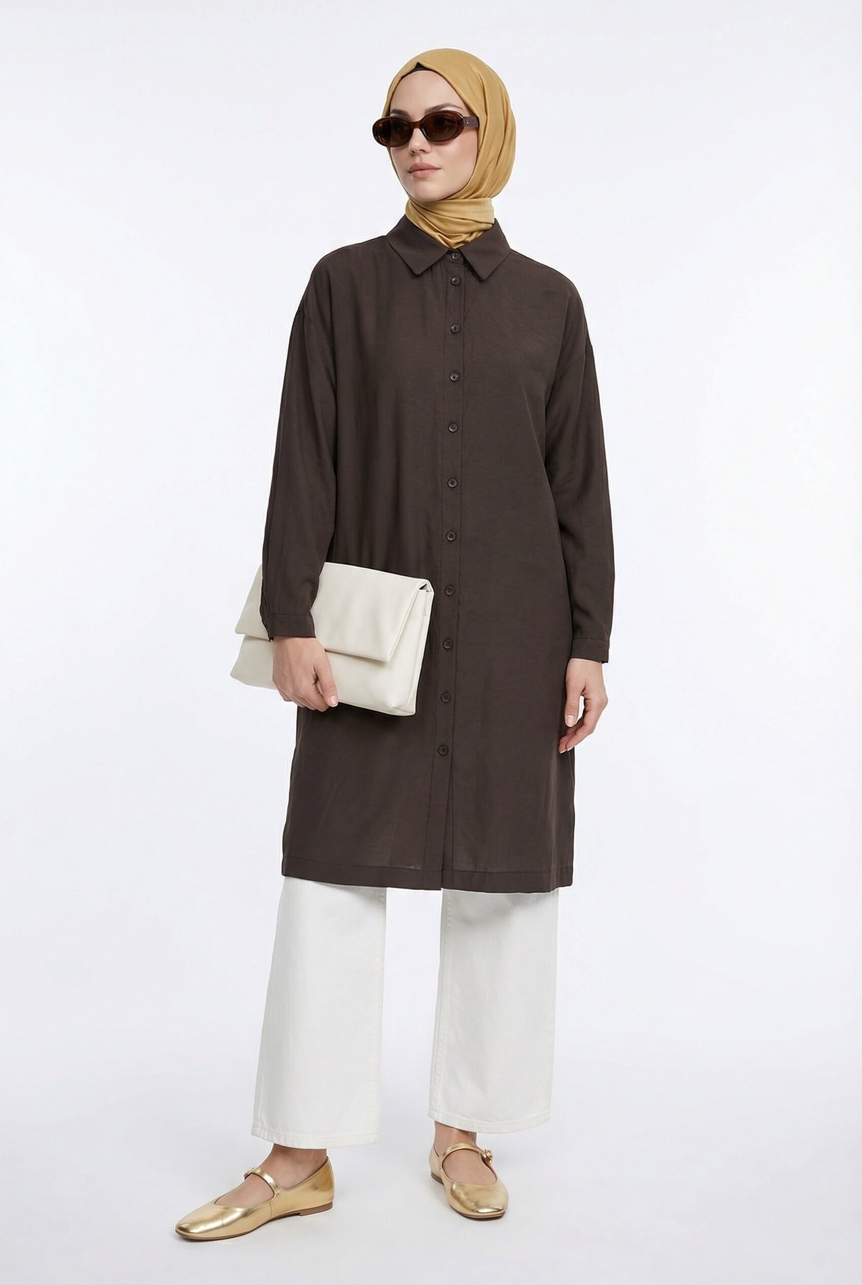 Armine TREND Arkası İşlemeli Tunik Kahverengi 26YT418