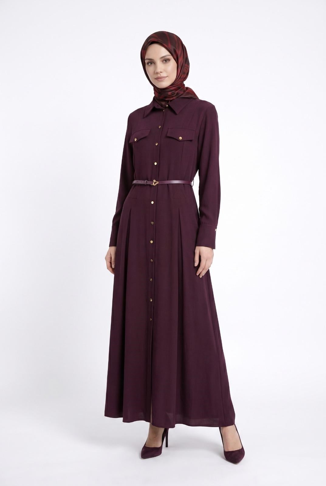 Armine TREND Boydan Düğmeli Elbise Bordo 26YT922