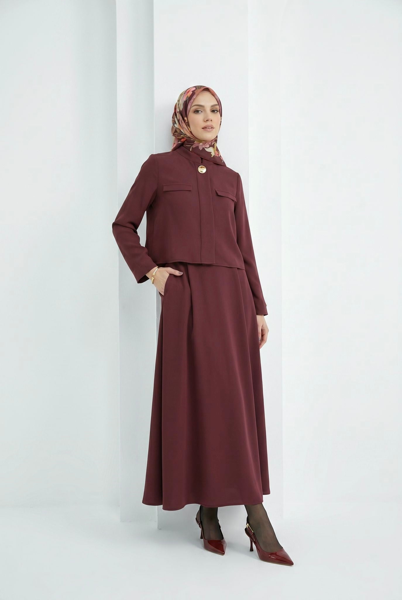 Armine TREND Büyük Düğme Detaylı Ceket Jile Takım Mürdüm 26YT616