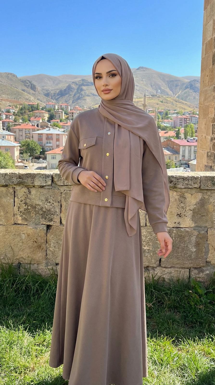 Armine TREND Ceket Etekli Bayan Takım Vizon 26YT604