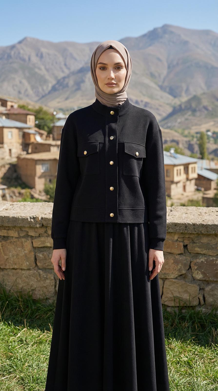 Armine TREND Ceket Etekli Bayan Takım Siyah 26YT604