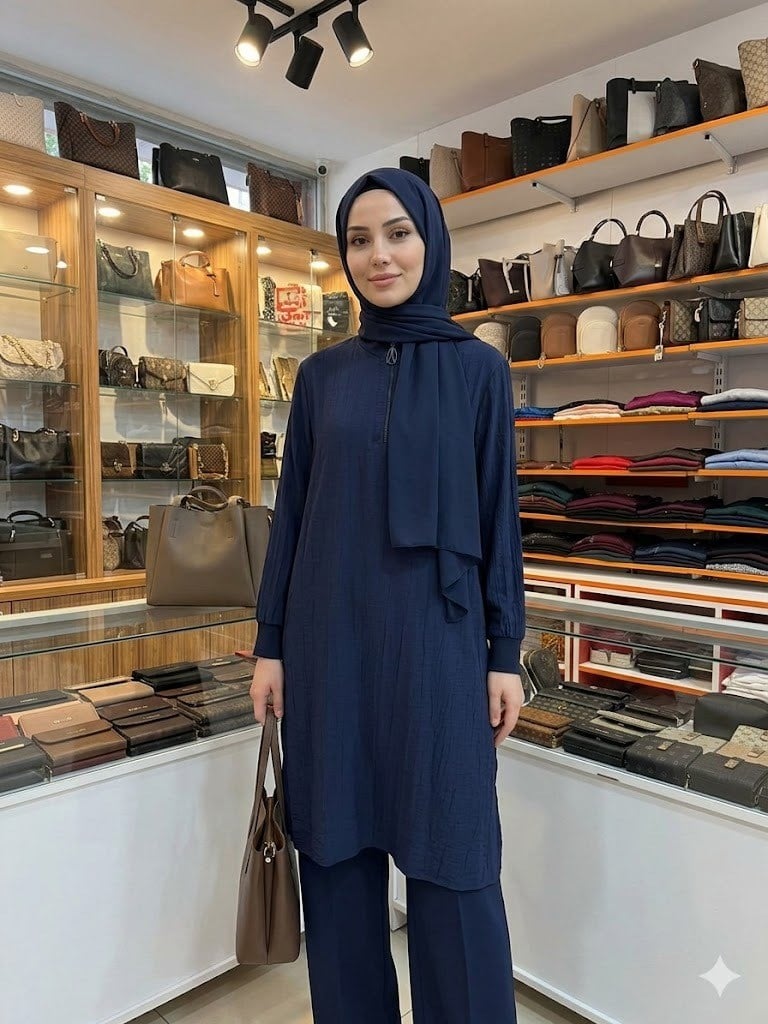 Armine TREND Çilek Kumaş Yarım Fermuarlı Tunik Lacivert 26YT462