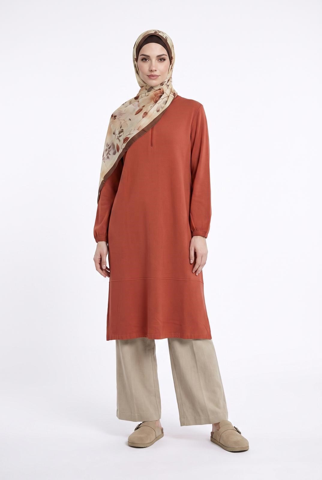 Armine TREND Fermuarlı Düz Uzun Triko Tunik Şeftali 26KTD905
