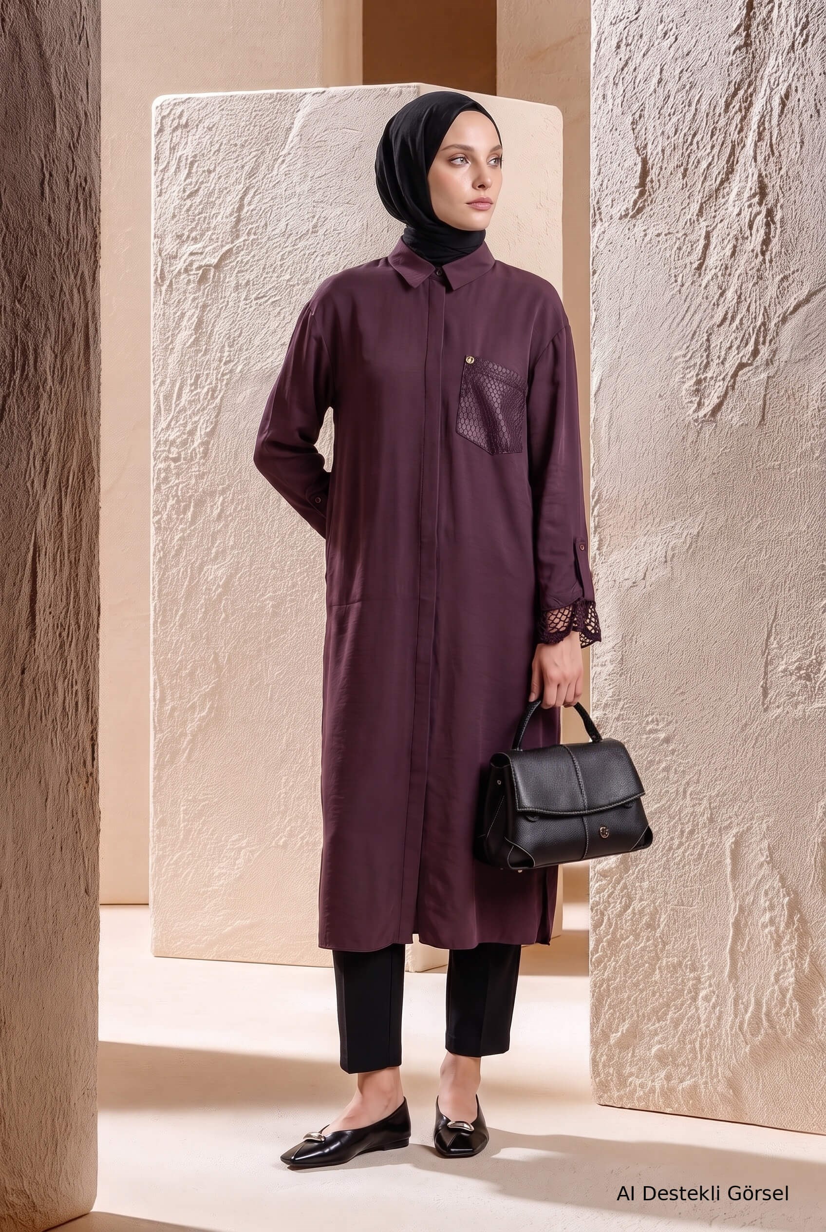 Armine TREND File Detaylı Gizli Düğmeli Tunik Bordo 26YT458