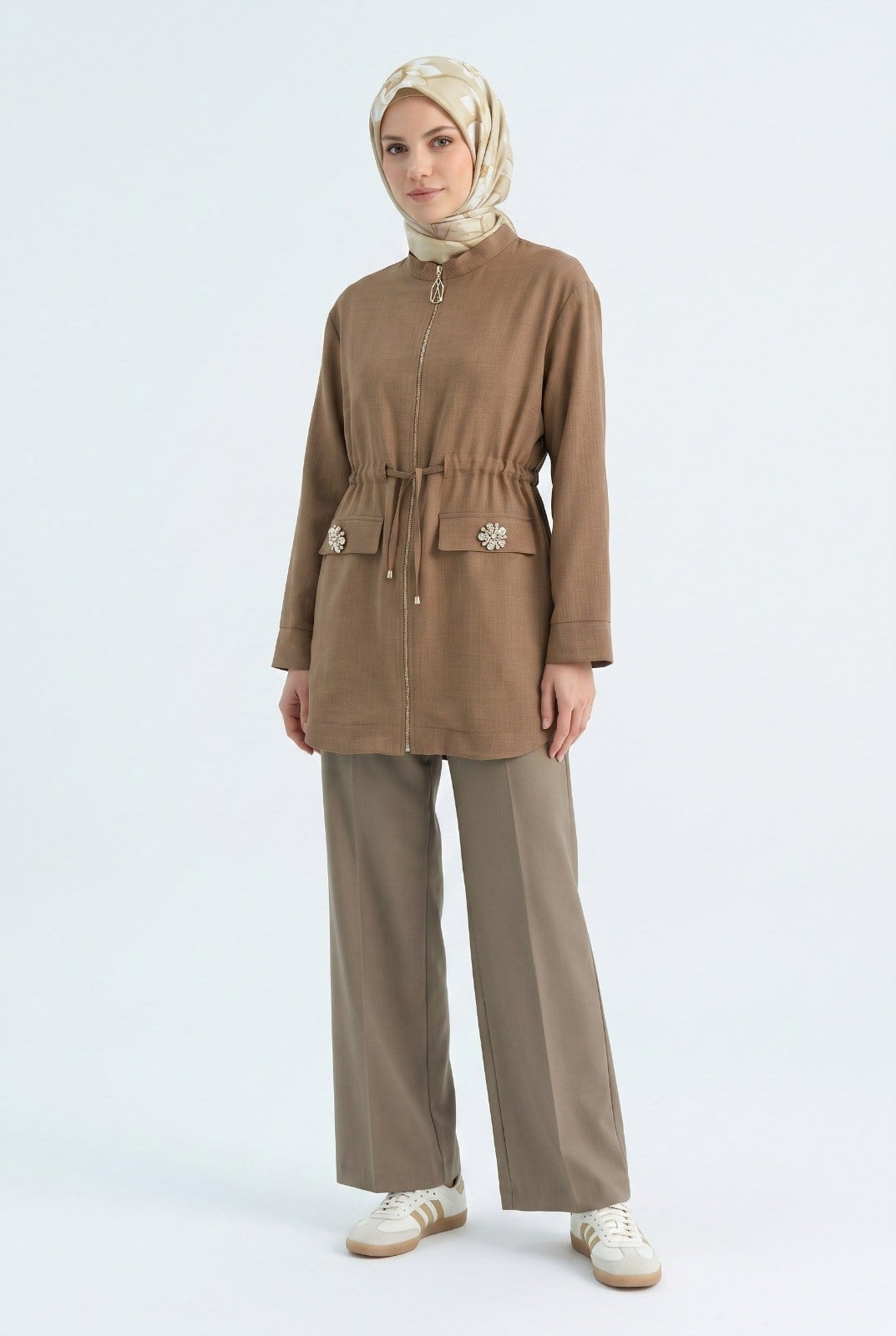 Armine TREND Hakim Yaka Boydan Fermuarlı Tunik Camel 26YT424