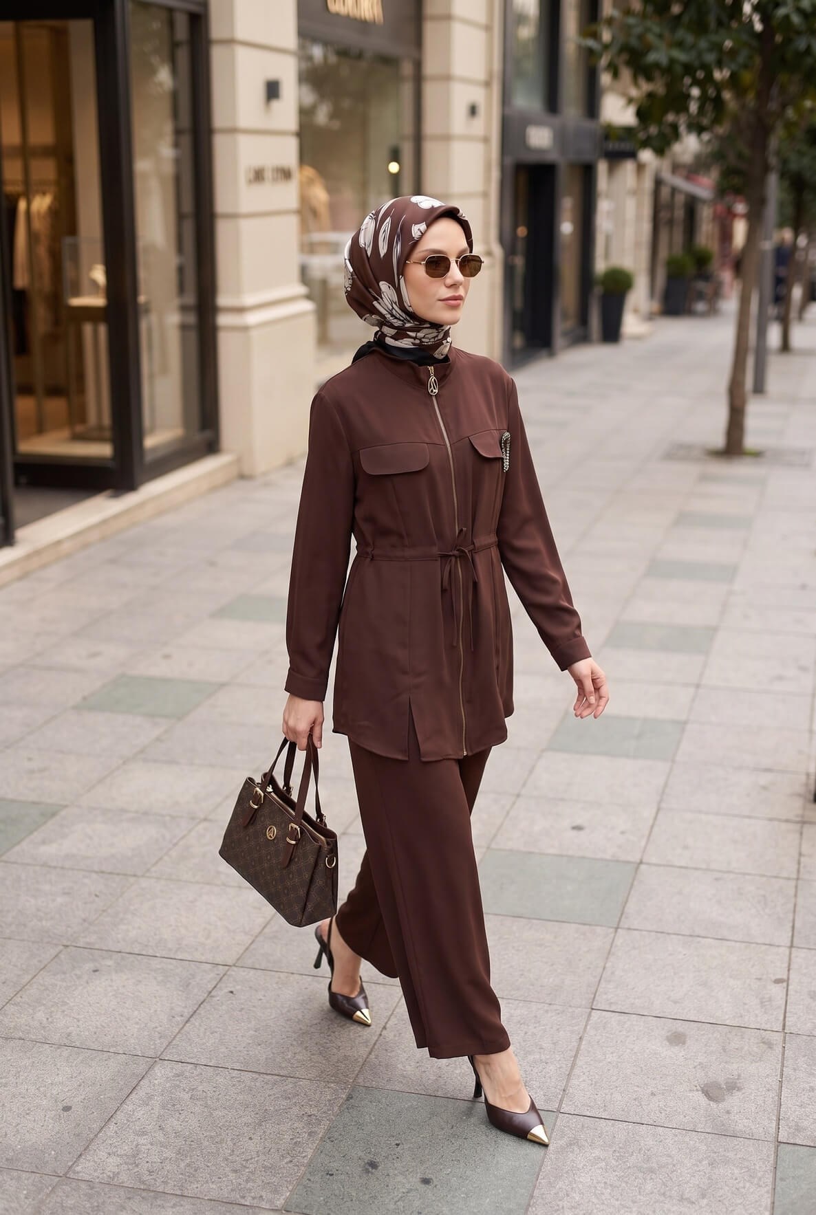 Armine TREND Hakim Yaka Fermuarlı Pantolonlu Takım Kahverengi 26YT6180