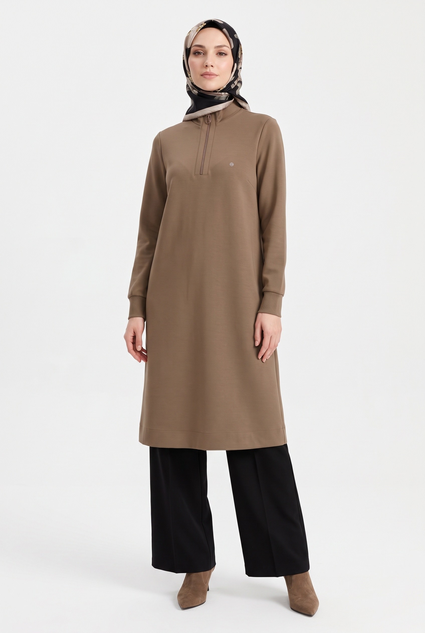 Armine TREND Halkalı Örme Kumaş Tunik Vizon 26KT456