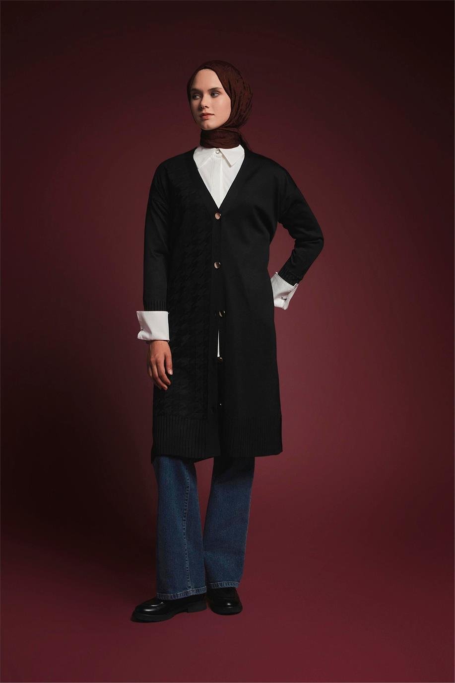 Armine TREND Kazayağı Desen Hırka Siyah 25YTD4119