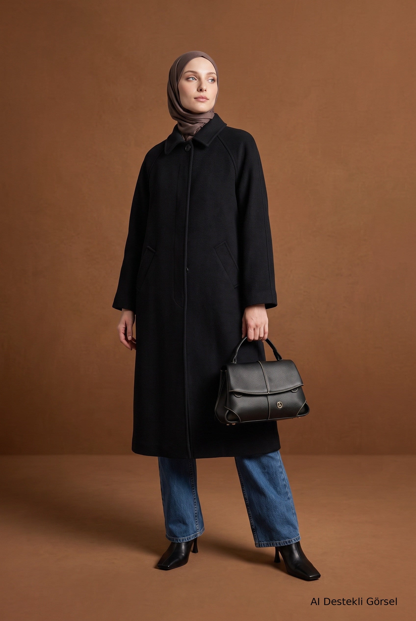 Armine TREND Oversize Reglan Kol Astarlı Trençkot Kaban Siyah 26kt733