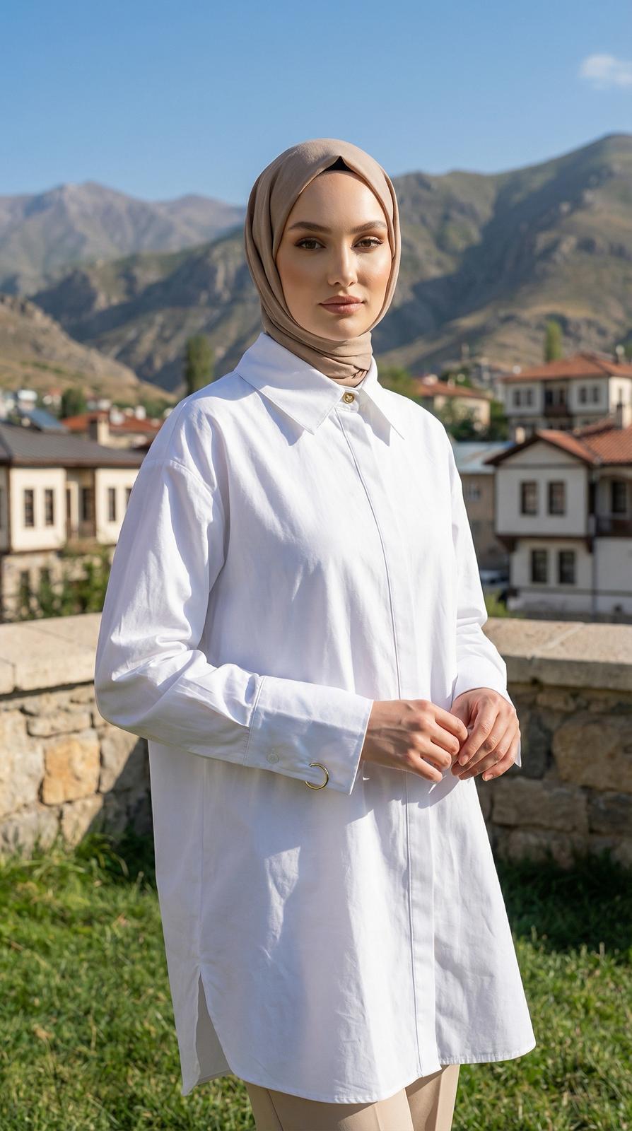 Armine TREND Pamuk Kumaş Asimetrik Gömlek Ekru 25KT304