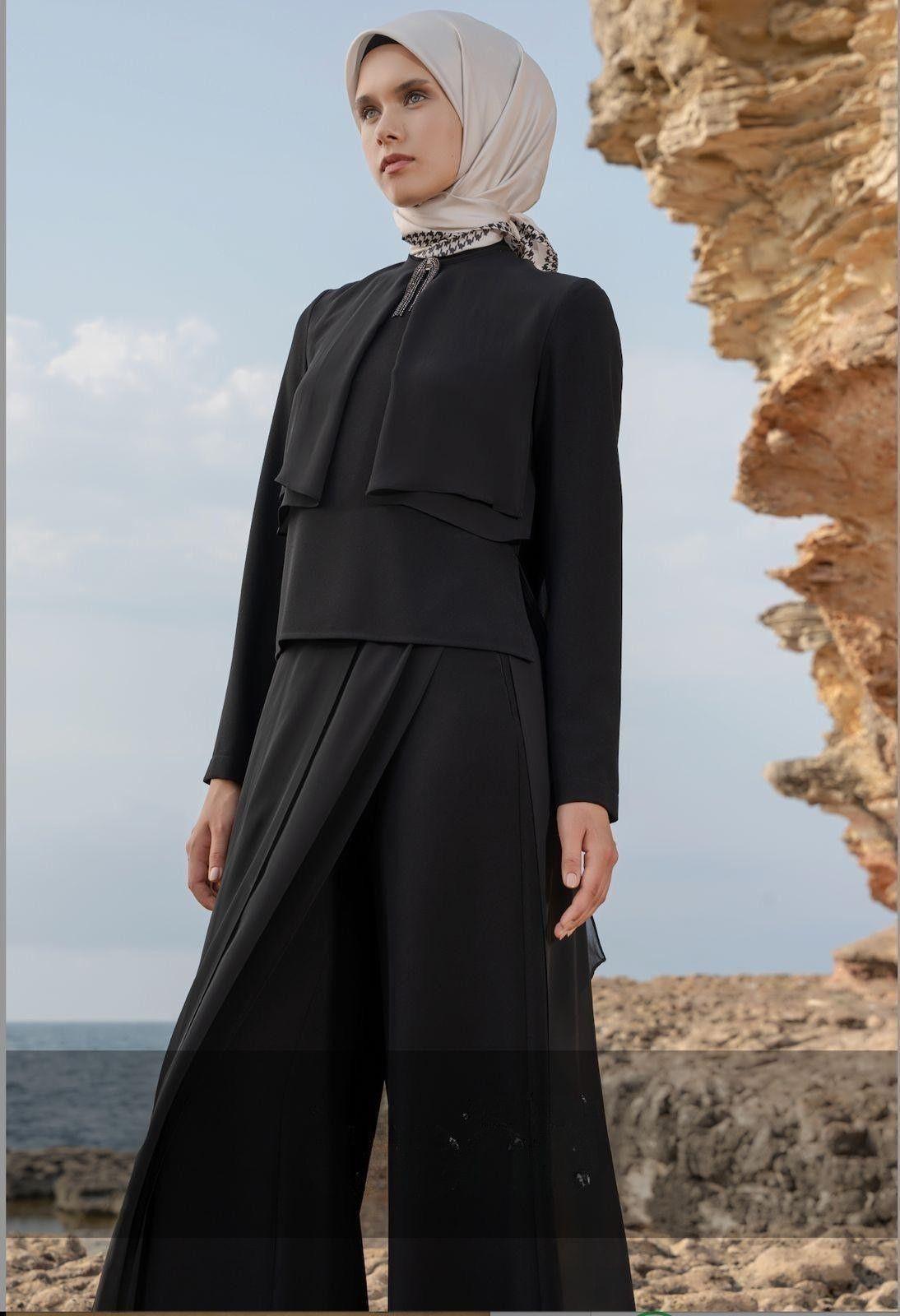 Armine TREND Pantolon Etekli Tül Detaylı Bayan Takım Siyah 26YT640