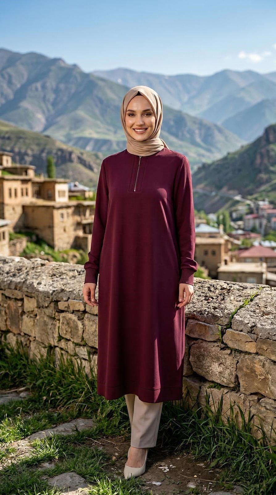 Armine TREND Yarım Fermuar Detay Tunik Mürdüm 26YT445