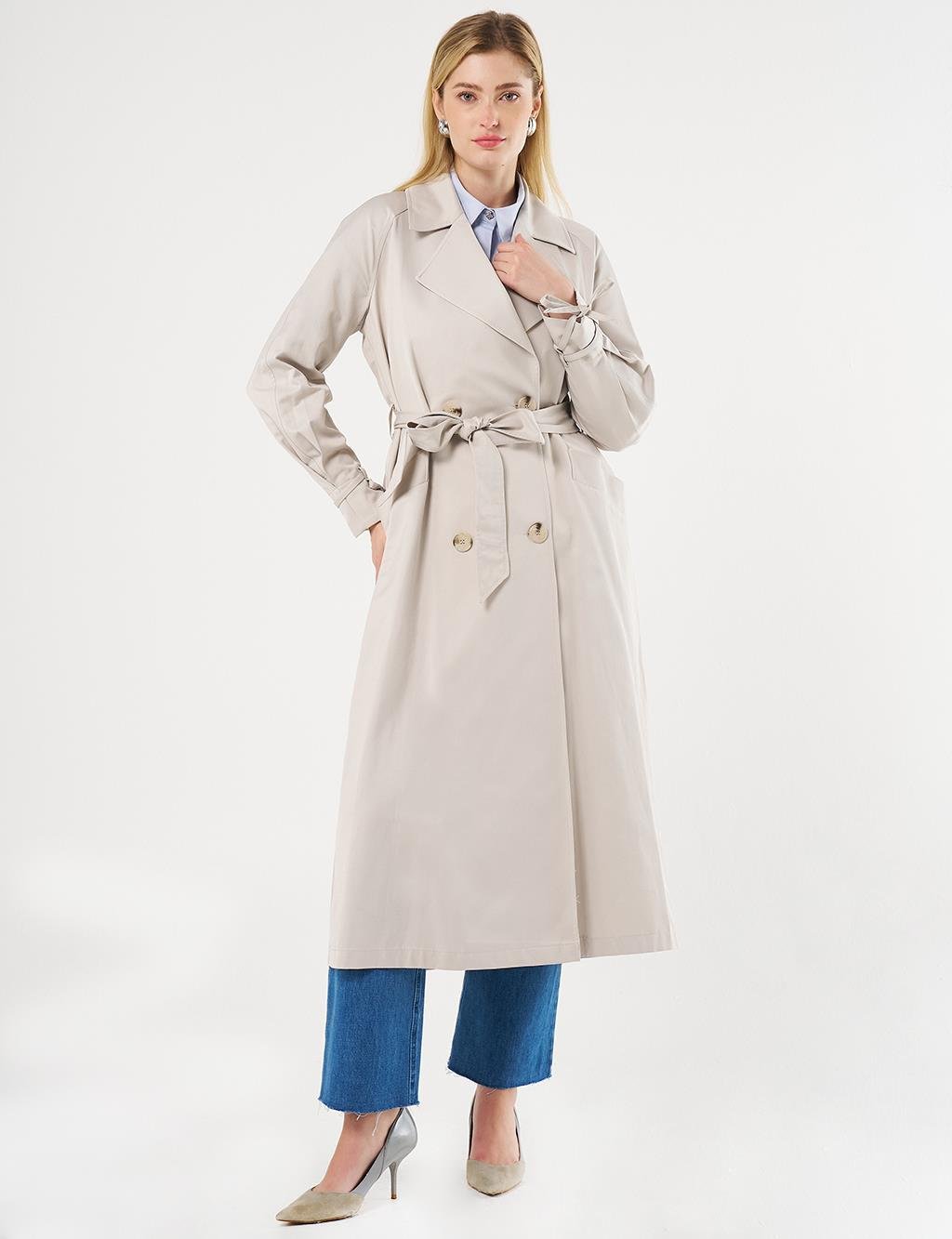 Kayra Düğmeli Kruvaze Trençkot Taş KA-B25-14019