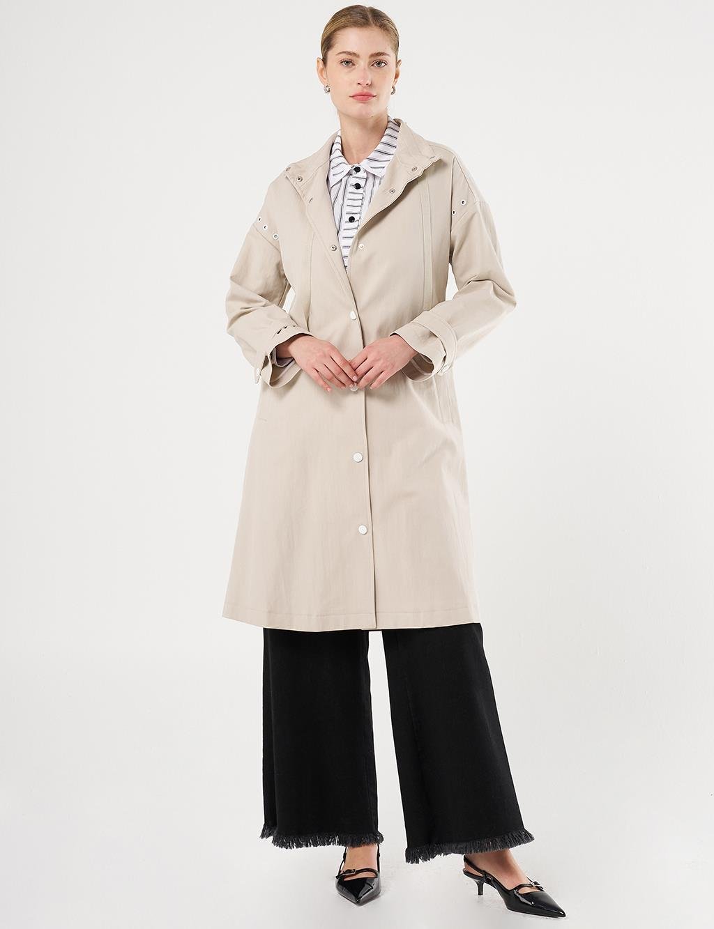 Kayra Grogren Bağlamalı Dik Yaka Trençkot Koyu Taş KY-B25-74002