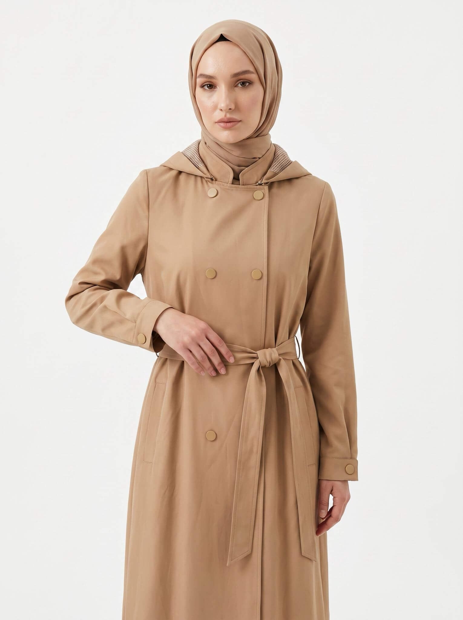 Kayra Kuşaklı Uzun Trençkot Bej KA-B25-14011