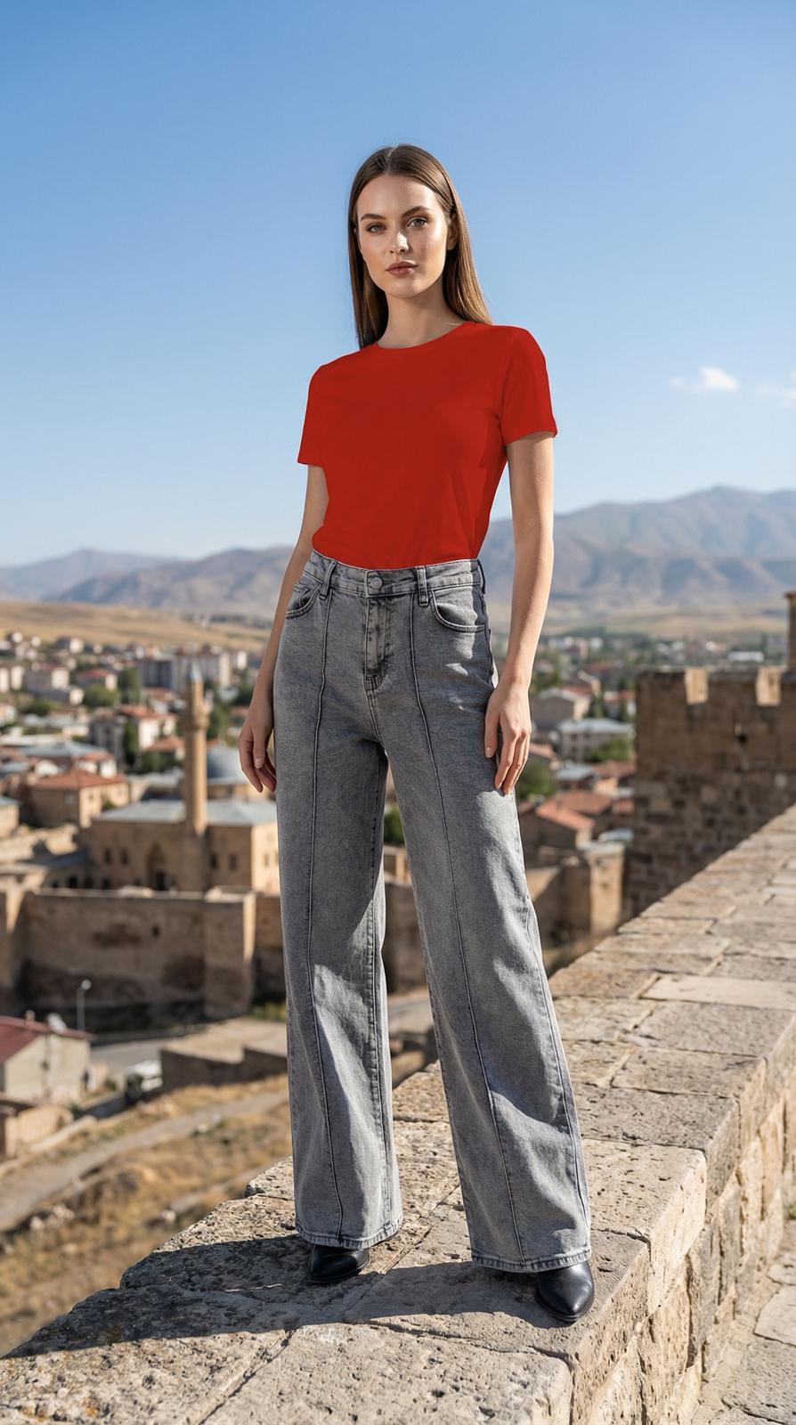 Noshe Palazzo Kot Pantolon Gri