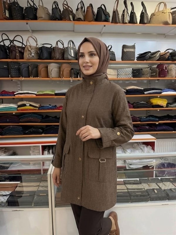 Armine Gold Toka Detaylı Oval Kesim Ceket Kahverengi AGKP1214