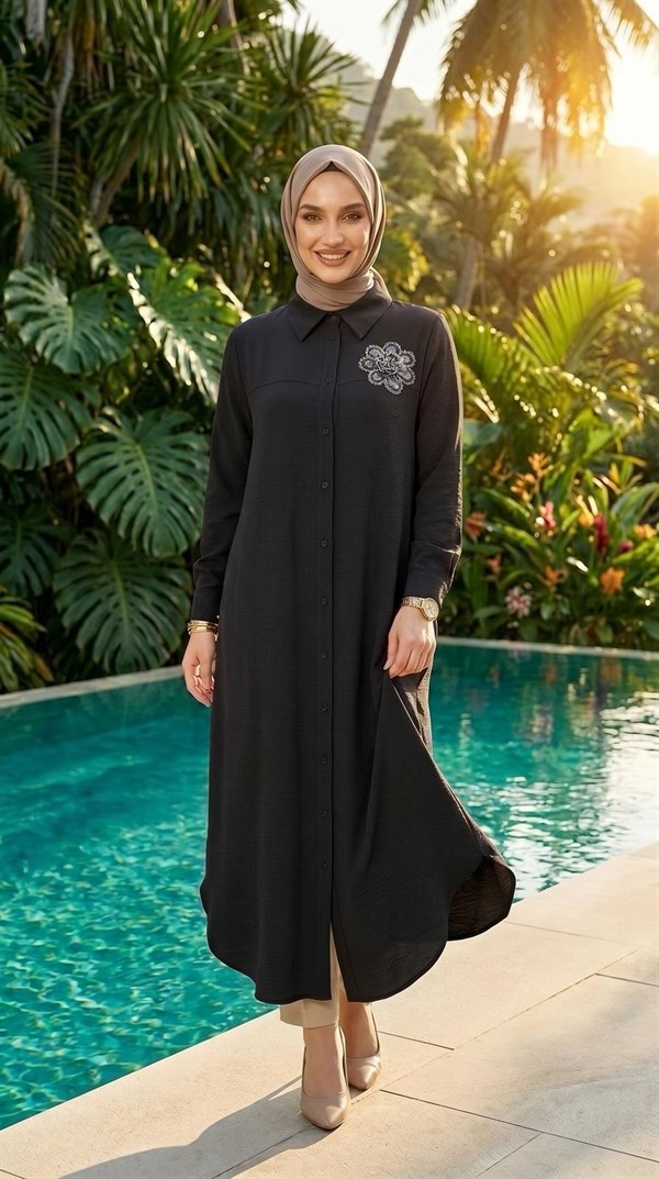 Armine TEND Çiçek Detaylı Tunik Siyah 26YT403