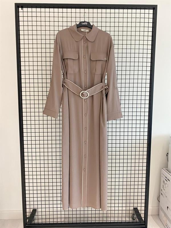 Armine TREND Beli Kemer Detaylı Düğmeli Elbise Vizon 25YT929