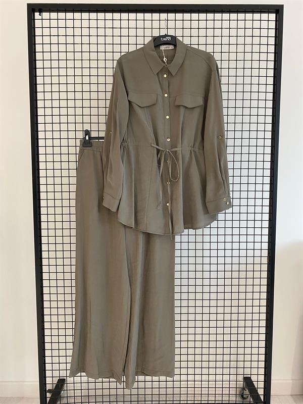 Armine TREND Beli Tünelli Cupra Pantolonlu Takım Haki 25YT660