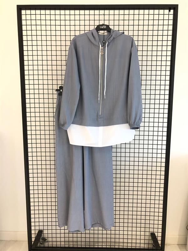 Armine TREND Beyaz Gömlek Detaylı Pantolonlu Takım Gri 25YT697