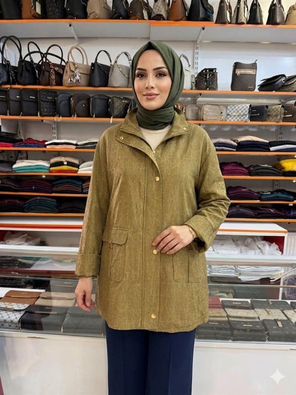 Armine TREND Cep Aksesuar Detaylı Ceket Yağ Yeşili 26YT506