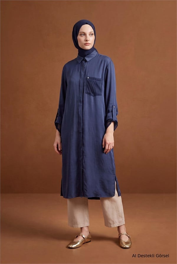 Armine TREND File Detaylı Gizli Düğmeli Tunik Lacivert 26YT458