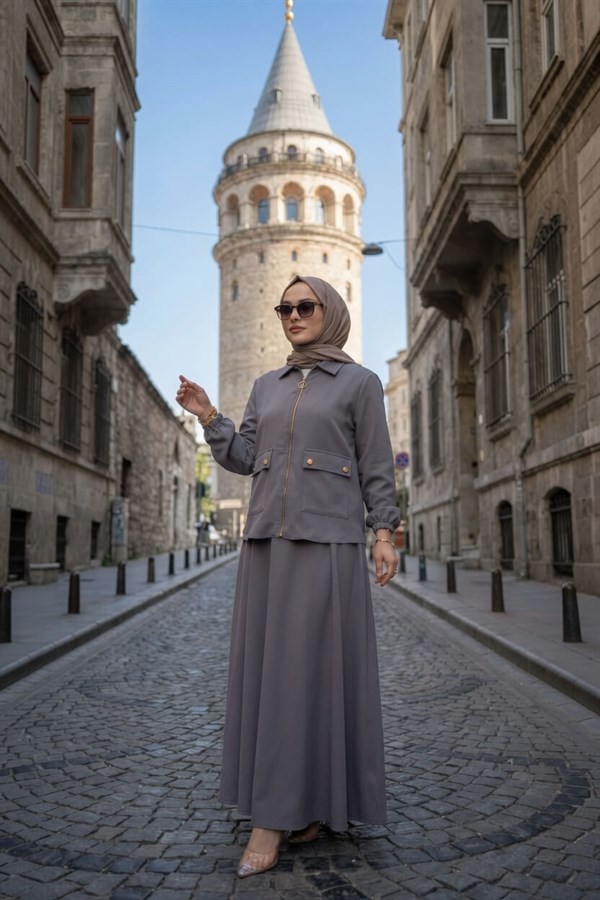 Armine TREND Gold Fermuarlı Etekli Takım Duman 26YT621