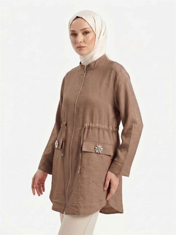 Armine TREND Hakim Yaka Boydan Fermuarlı Tunik Camel 26YT424