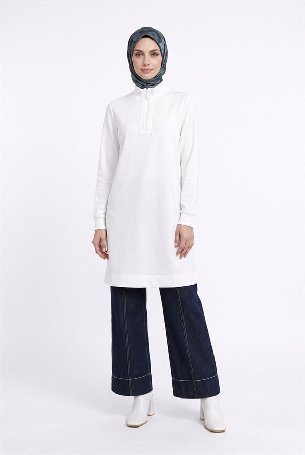 Armine TREND Halkalı Örme Kumaş Tunik Ekru 26KT456