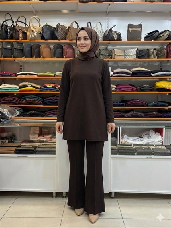 Armine TREND İspanyol Paça Scuba Pantolon Kahverengi 26YTD229