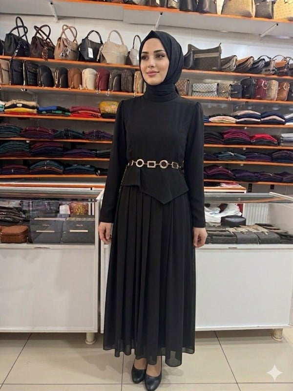 Armine TREND Metal Kemerli Elbise Siyah 26YT902