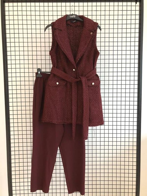 Armine TREND Sim Detay Yelekli Takım Bordo 25KT638