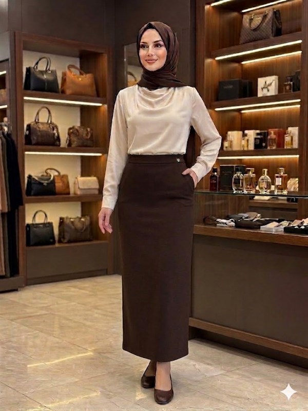 ARMİNE TREND Yandan Fermuarlı Kalem Etek Kahverengi 26YT123