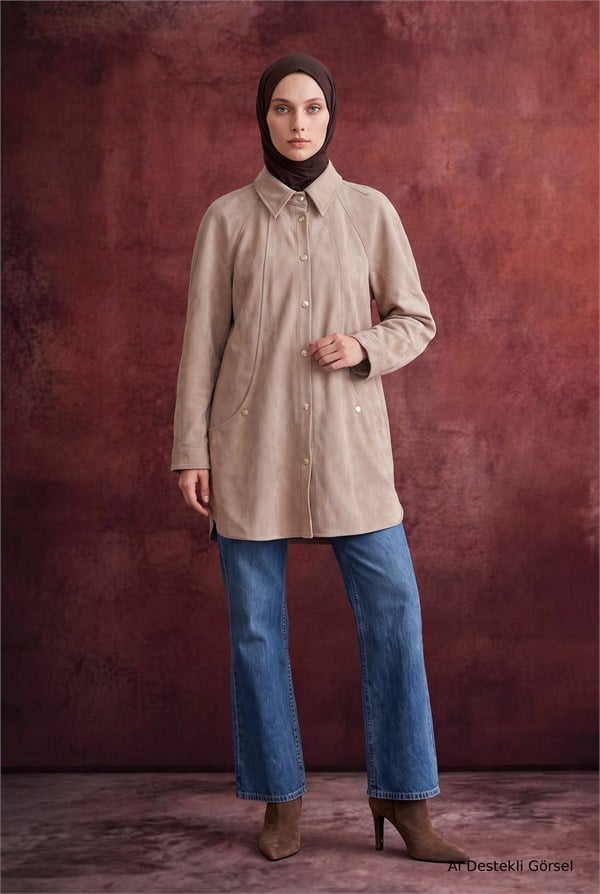 Avenna Çıtçıtlı Süet Görünümlü Tunik / Kap Bej 26ka417