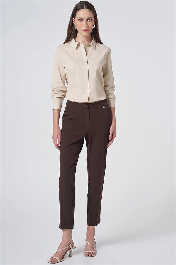 Cep Detaylı Basic Kumaş Pantolon Koyu Kahve KA-SZ-1952