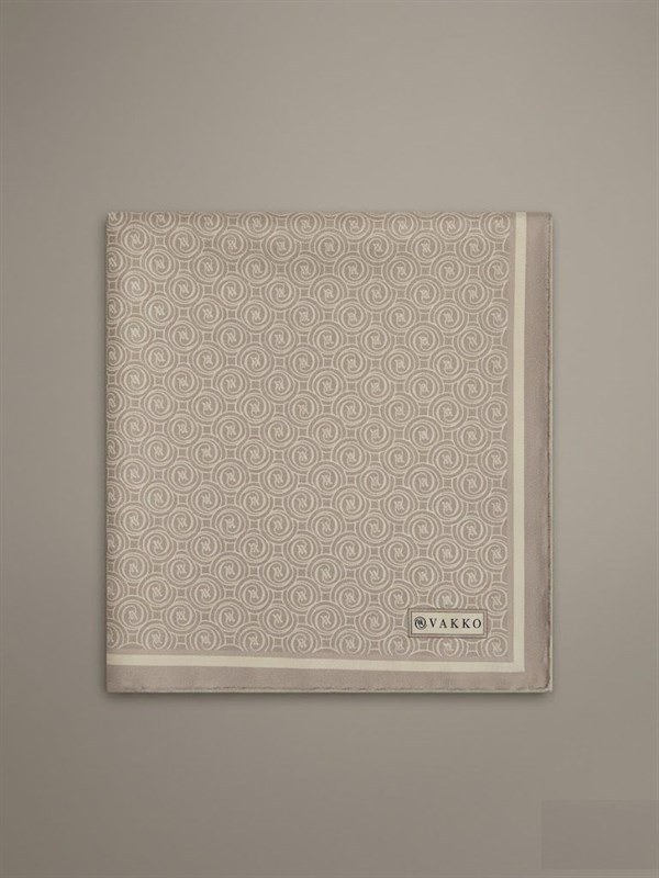 Vakko Monogram Desenli Twill İpek Eşarp Vizon