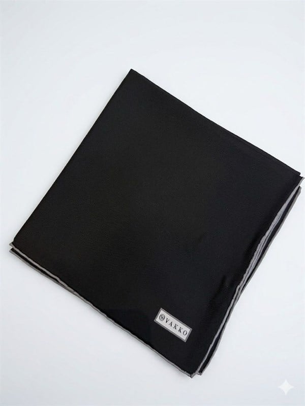 Vakko Tek Renk Siyah Twill İpek Eşarp